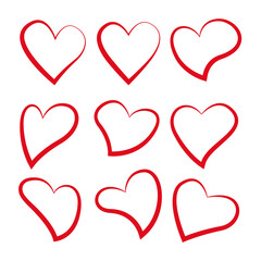Red love hand drawn set of different shapes
