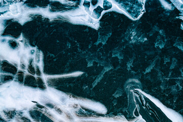 Aerial view of the frozen lake in winter