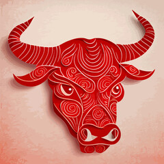 Chinese New Year 2023, Ox zodiac sign on red color background.