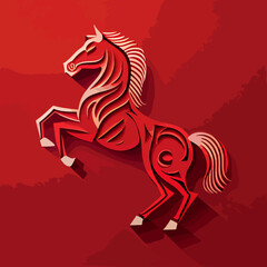Chinese New Year 2023, Horse zodiac sign on red color background.