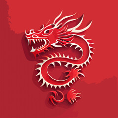Chinese New Year 2023, Dragon zodiac sign on red color background.