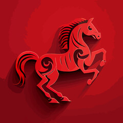 Chinese New Year 2023, Horse zodiac sign on red color background.