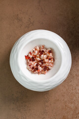 Fried shrimps served with plants in high cuisine manner