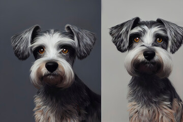 painted portrait of a schnauzer dog - obrazy, fototapety, plakaty