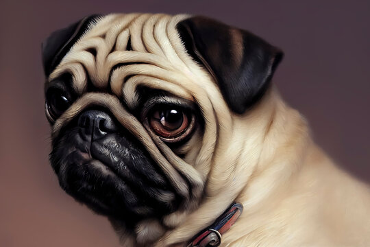 painted portrait of a pug dog