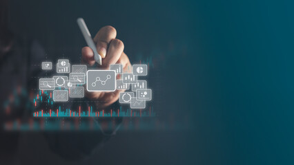 businesswoman tiuching digital transformation technology strategy, digitization and digitalization...