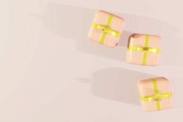 Gift box with ribbon  backgrounds for sale, web and print or other special offer banners or posters. Decoration for Celebrations on the new year, Christmas, birthday, holiday sales.3D render