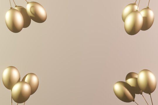 Gold balloons Beautiful background for sale for web and print. or other special offer banners or posters. Decoration for Congratulations on the new year, Christmas, birthday, holiday sales.3D render 