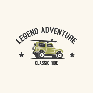 Hand Made Ilustration Tee Graphic Jeep Car Surf Adventure