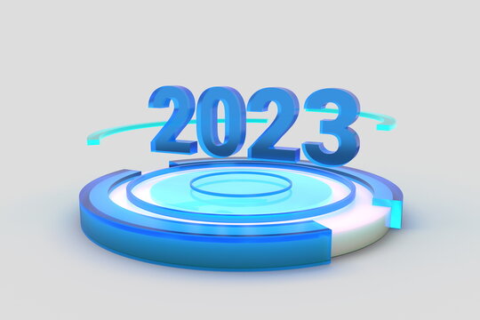 3d Text of  Year 2023 with Glass Texture