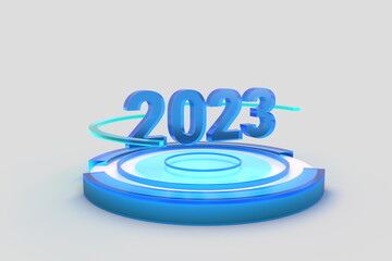 3d Text of  Year 2023 with Glass Texture