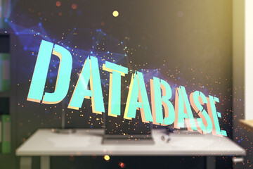 Double exposure of Database word sign and modern desktop with computer on background, global research and analytics concept