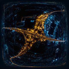 360 Degree square panorama of Modern Multilevel Motorway Junction with Toll Highway, Road traffic an important infrastructure, Expressway Road and Roundabout, Night scene, Transportation and trave