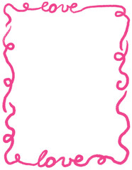 Hand drawn St Valentine Day page frame border. Pink red heart love kiss illustration invitation, graphic curves romantic greeting poster template, cute minimalist decorative design.