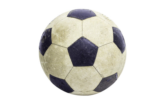 Old soccer balls on white background, clipping  paths