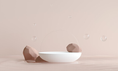 rock podium for product presentation. Natural beauty pedestal, relaxation and health, 3d illustration.