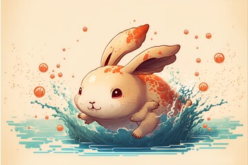 Water Rabbit Jumping Happily on a Water - Year 2023 - Chinese Zodiac - Generative AI
