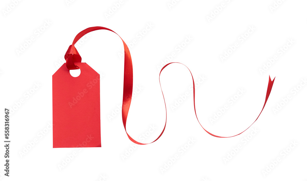 Poster red tag isolated with ribbon for mockup