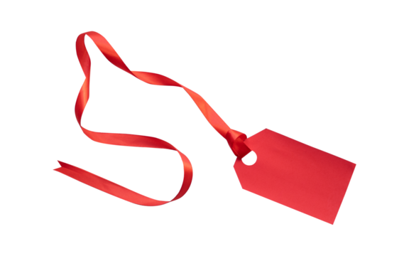 Red tag with ribbon isolated for copy space and postcard mockups design