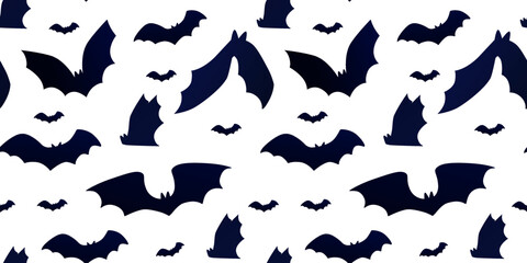 Fly bat, halloween cave pattern. Scary flying animals, horror in sky, spooky vampire silhouettes isolated, creepy dracula. Decor textile, wrapping design. Vector seamless recent illustration