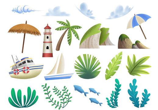 Seaside Coastal Clipart Illustrations