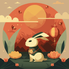 year of the rabbit 2023 chinese horoscope animal zodiac flat illustration
