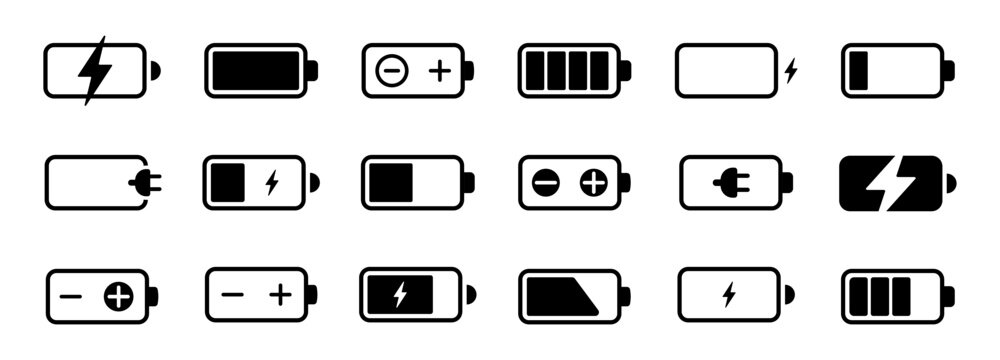 Set of battery charge icon in black. Vector illustration