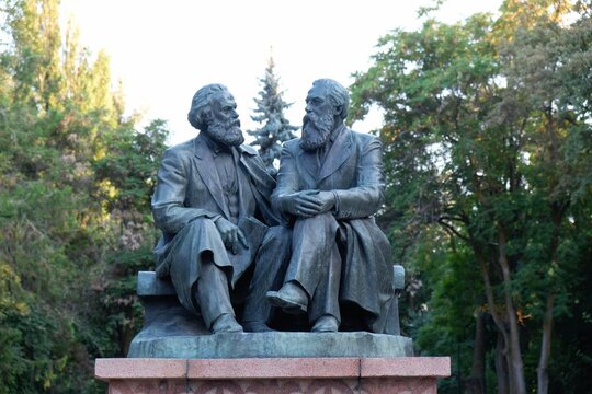 Monument from Soviet era, representing Karl Marx and Friedrich Engels in Bishkek, Kyrgyzstan