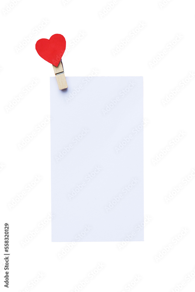 Poster white blank postcard paper with heart clasp for mockups design