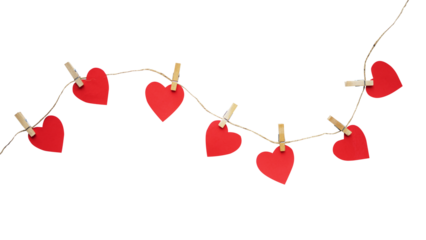 Heart shape paper clipped in rustic rope for romantic background and valentine decoration