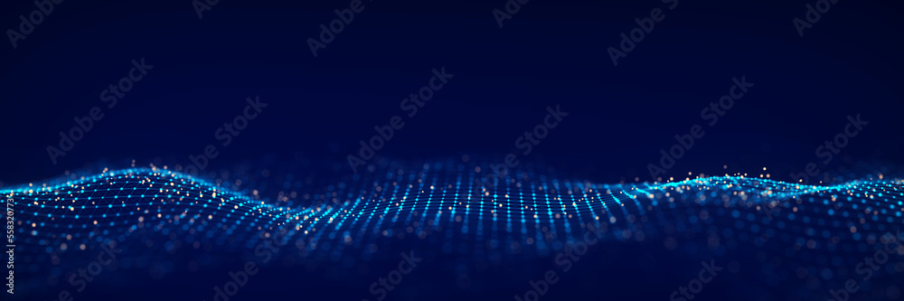 Poster 3d digital wave. technology wave. flow digital structure. cyber technology background. 3d rendering.