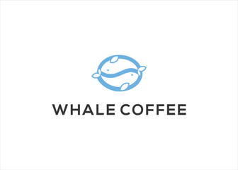 Whale coffee bean logo design vector template