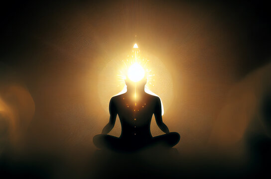 Abstract digital art meditation enlightenment background, illustration design, mindful and spiritual concept, Generative Ai