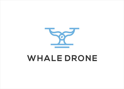 whale fish drone camera logo design vector template