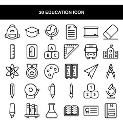 Illustration vector graphic icon of 30 Education Icon. Line style icon. Vector illustration isolated on white background. Perfect for website or application design.