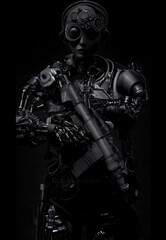Fototapeta premium Generative AI : Futuristic Cyborg Soldiers with biomechanical body enhancements