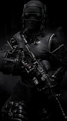 Naklejka premium Generative AI : Futuristic Cyborg Soldiers with biomechanical body enhancements