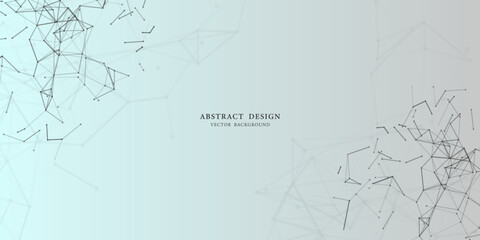 Geometric abstract background with connected line and dots for presentation on blue-grey gradient. Digital technology and network connection. Vector illustration.