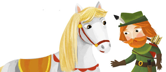 cartoon scene with happy horse illustration for children