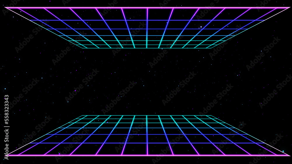 Canvas Prints retro style 80s video game background. futuristic grid landscape of the 80s. digital cyber surface. 