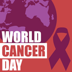 Vector banner design for world cancer day that is on 4th of February every year to raise awareness of cancer and to encourage its prevention, detection, and treatment. World cancer day ribbon.
