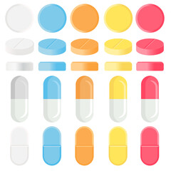 A vector image of the tablet. The concept of treatment and recovery. A health design element for apps, websites and social networks. Medicinal pills.