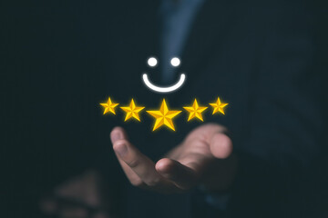 positive customer reviews Five-star. Service satisfaction survey concept	
