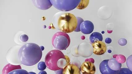 3D render of balls, bubbles, on bright pastel background. Digital, trend, conceptual illustration for advertising products, wallpaper, cover, banner for decoration with copy space.