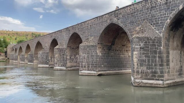 Sur, Diyarbakır, Turkey, 07 October 2022, Tigris ( Dicle ) Bridge, Ten Arches (On G&ouml;zl&uuml; K&ouml;pr&uuml;)  was built in 1065 in Diyarbakir Turkey