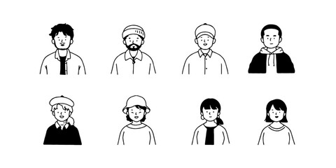 Outline avatars profile set office workers , hand-drawn icon style , flat line vector.