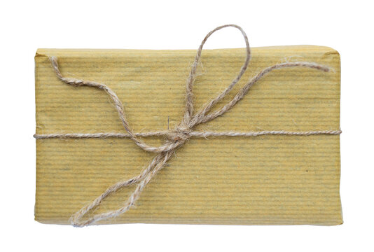 Retro package with bow. Rustic gift box in vintage style