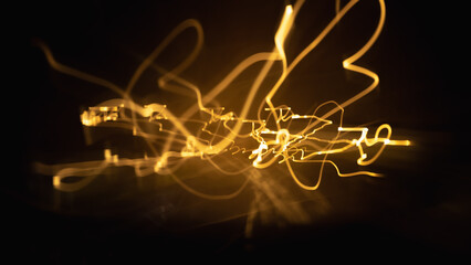 Beautiful colorful background.Long exposure light painting, curvy lines of different color in vibrant neon on black background. Glowing neon line designed background. Modern background. Abstract.