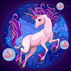 illustration of a unicorn and three butterflies  © Art-76