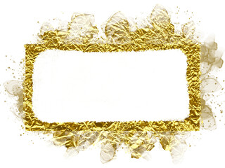 Rectangle gold frame, golden splattered border. Gold paint texture. Isolated png illustration, transparent background. Asset for overlay, texture, pattern, montage, collage, greeting, nest